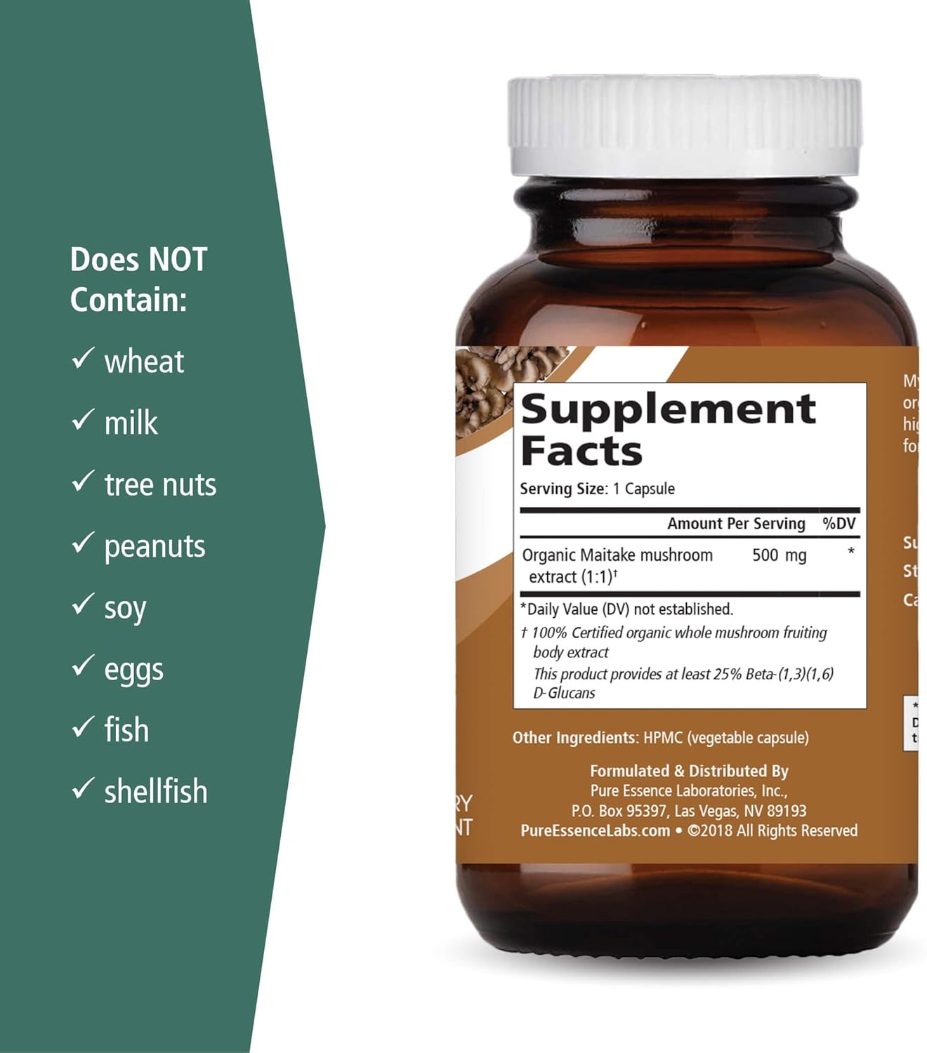 Concentrated Maitake Mushroom Powder Supplement for Immune System Support, Stress Relief, Energy Boost - 2 Month Supply by PURE ESSENCE LABS