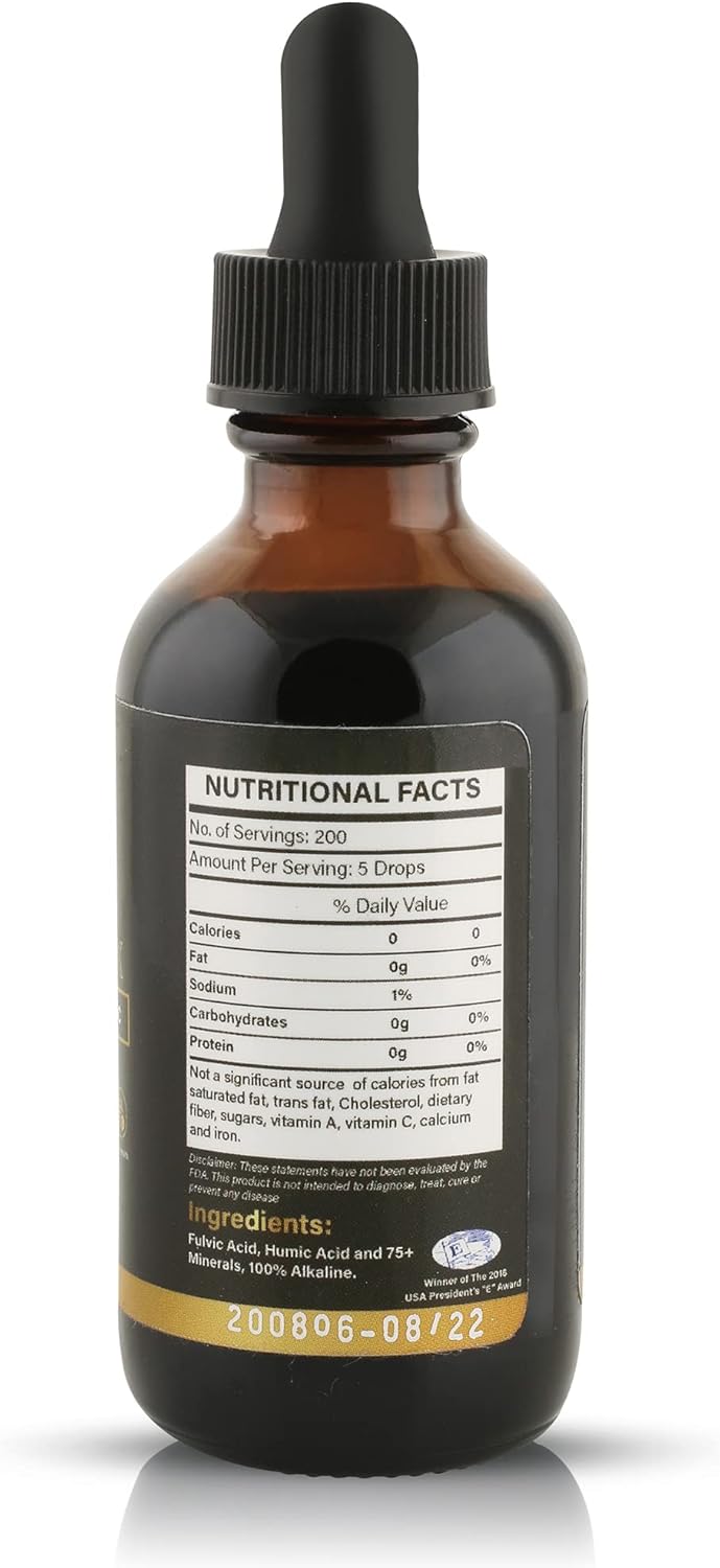 Concentrated Plant-Based Fulvic Acid Trace Mineral Drops - 74 Trace Minerals Supplement with Electrolytes & Alkaline pH - 200 Servings