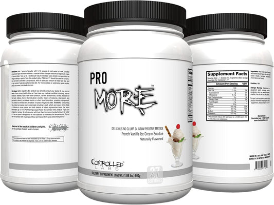 CONTROLLED LABS PROmore Protein Powder - 24g Protein Per Scoop - Premium Smooth-Drink Formula - Sugar-Free - Chocolate & French Vanilla Ice Cream Sundae Flavors - 27 Servings