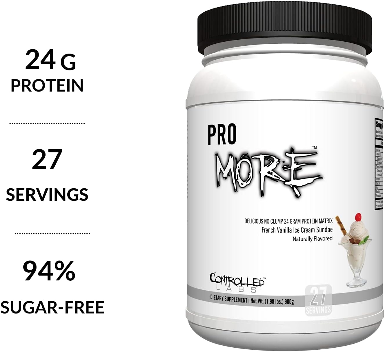 CONTROLLED LABS PROmore Protein Powder - 24g Protein Per Scoop - Premium Smooth-Drink Formula - Sugar-Free - Chocolate & French Vanilla Ice Cream Sundae Flavors - 27 Servings