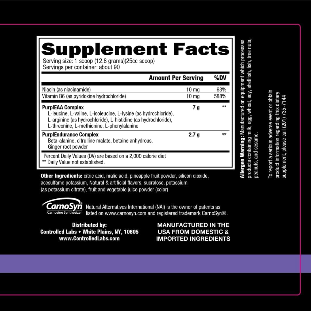 CONTROLLED LABS Purple Wraath Pineapple Flavor BCAA & EAA Amino Acid Supplement - 90 Servings for Optimal Endurance & Focus