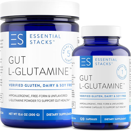 Convenient L-Glutamine Bundle - Includes Powder & Capsules for Home and Away