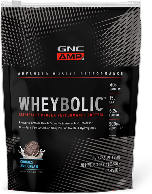 Cookies and Cream GNC AMP Wheybolic Whey Protein Isolate Powder with BCAA for Muscle Building & Workout Support - 10 Servings