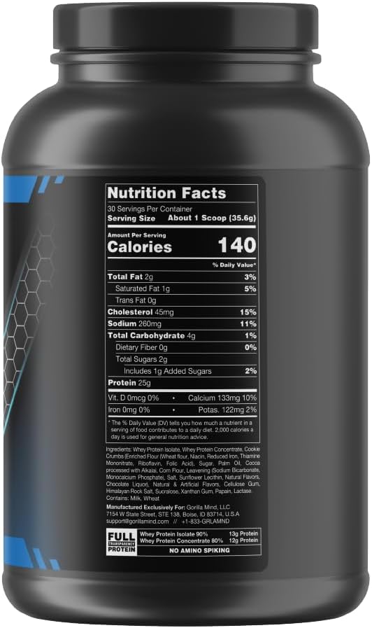 Cookies and Cream Gorilla Mind Premium Whey Protein: 25g Whey Isolate & Concentrate for Muscle Recovery and Growth (30 Servings) - BoostGo Australia