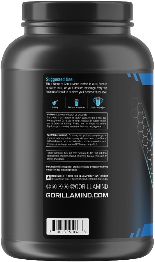 Cookies and Cream Gorilla Mind Premium Whey Protein: 25g Whey Isolate & Concentrate for Muscle Recovery and Growth (30 Servings) - BoostGo Australia