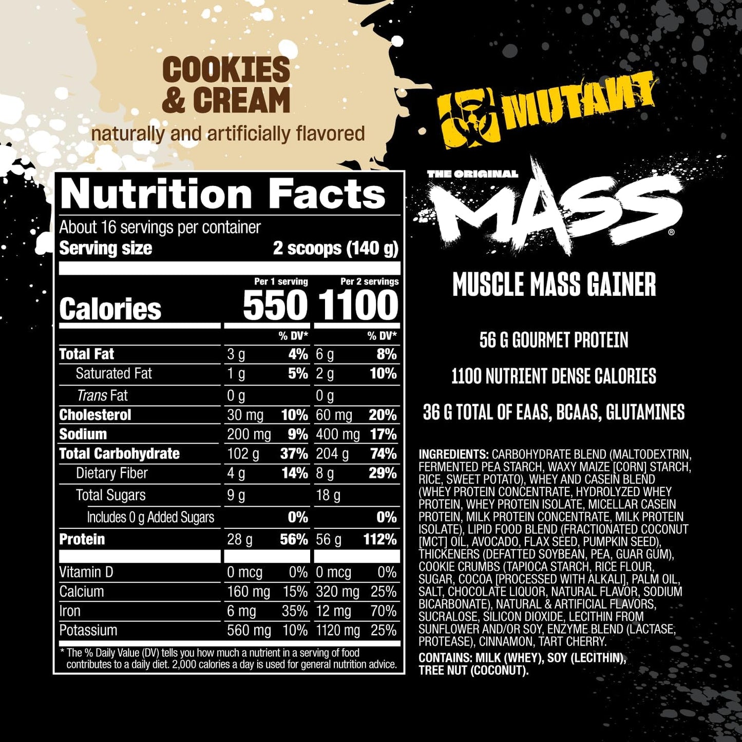 Cookies and Cream Mutant Mass Weight Gainer Protein Powder - 5 Pound - High Calorie Protein Powder for Mass Gain