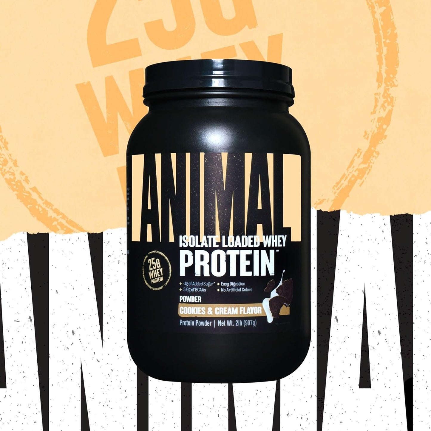 Cookies & Cream Animal Whey Isolate Protein Powder - 25g Protein, Low Sugar, Digestive Enzymes - Muscle Builder & Recovery for Men & Women - Ideal for Pre & Post Workout - 2 lbs