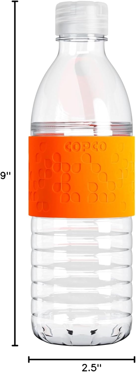 Copco Hydra 16.9 oz BPA-Free Water Bottle with Leak-Proof Lid - Tritan Reusable Textured Grip Sleeve - Shatter-Resistant, Dishwasher Safe for Travel, Gym, Work, Outdoors - Chevron Orange