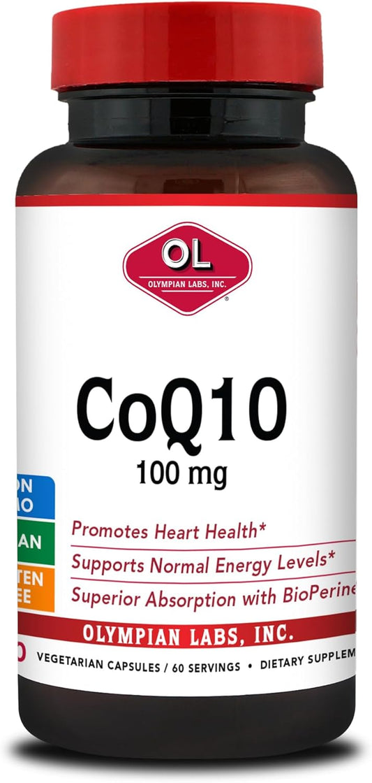 CoQ10 100mg Capsules with Bioperine for Heart Health - 60 Count by Olympian Labs