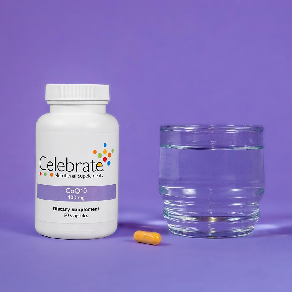 CoQ10 100mg Supplement for Heart, Brain Health & Energy - Gluten Free, Non-GMO - 90 Capsules by Celebrate Vitamins