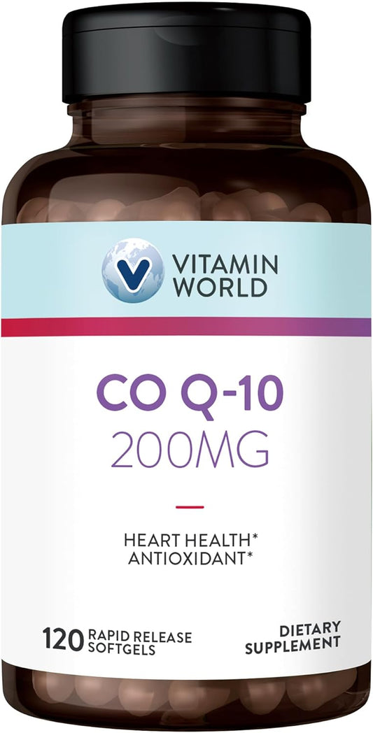 CoQ10 200 mg Softgels for Antioxidant & Heart Health Support - 120 Rapid Release Gluten Free Supplements