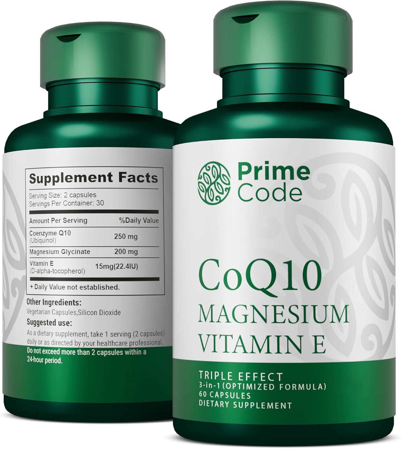 CoQ10 250mg Capsules with Magnesium Glycinate, Vitamin E, Psyllium Husk, and Vitamin C