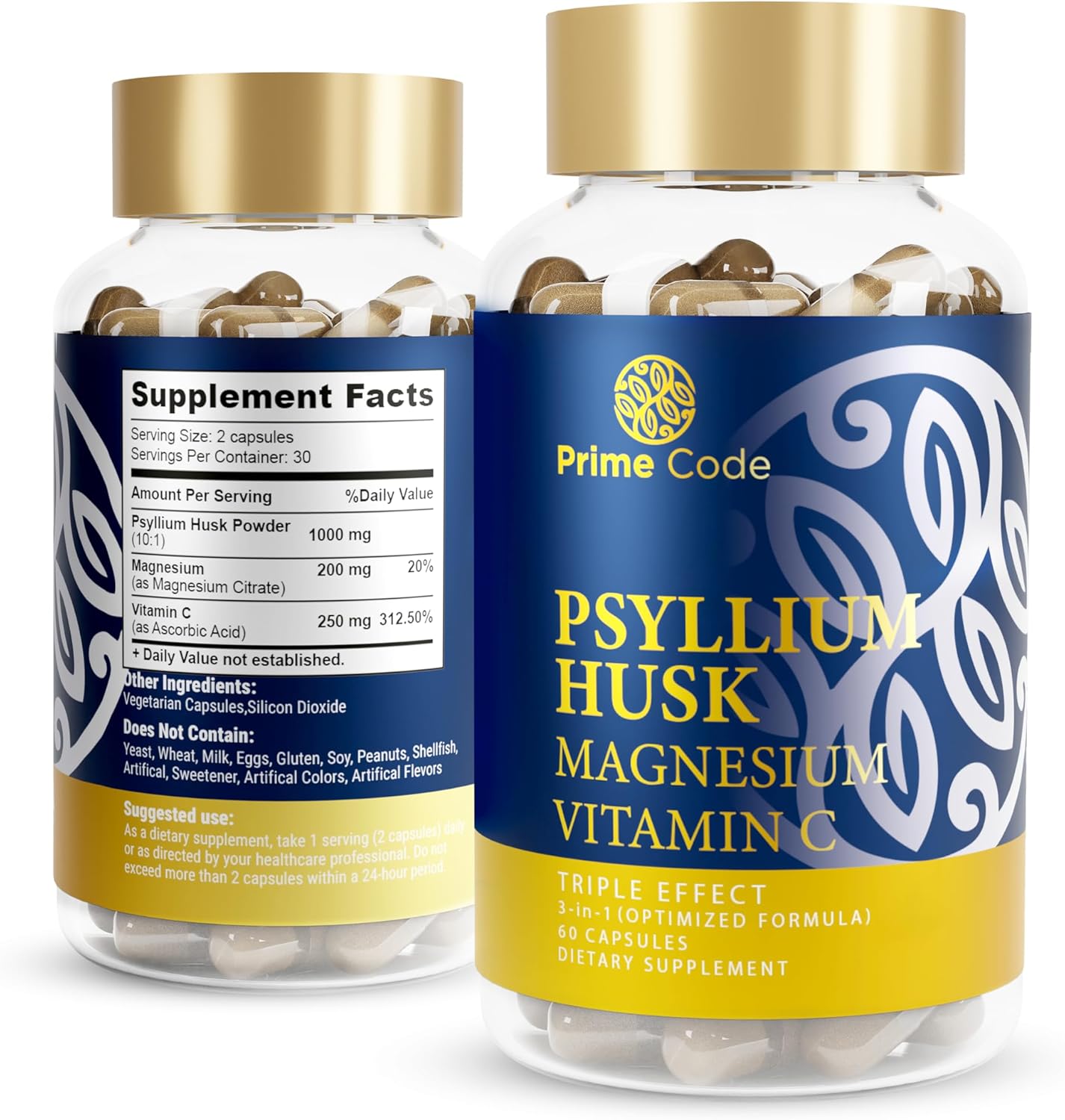 CoQ10 250mg Capsules with Magnesium Glycinate, Vitamin E, Psyllium Husk, and Vitamin C