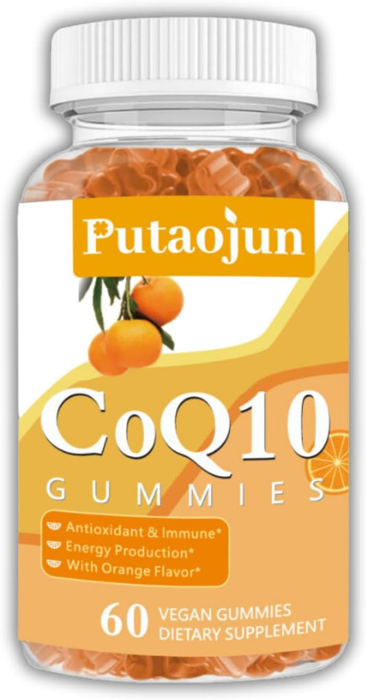 Coq10 Gummies for Adults | Orange Flavor | Sugar Free | High Absorption Coenzyme Q10 Vitamins | Muscle & Bone Energy | Antioxidant | 60 Gummies