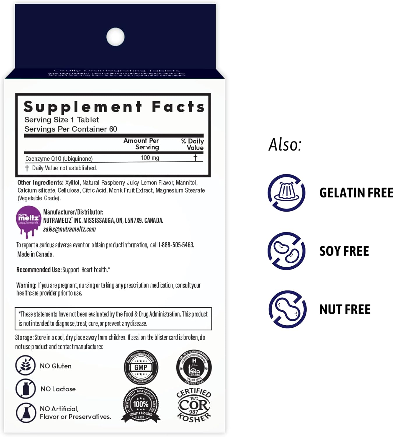 CoQ10 Nutra Meltz Tablets 100mg for Heart Health & Energy - Raspberry Lemon Flavor, 60 Quick Dissolving Tablets