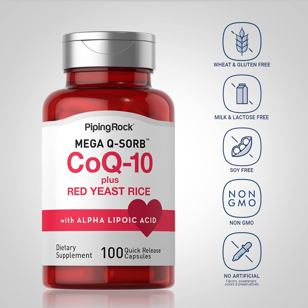 CoQ10 with Red Yeast Rice & Alpha Lipoic Acid - 100 Capsules, Non-GMO, Gluten Free Supplement