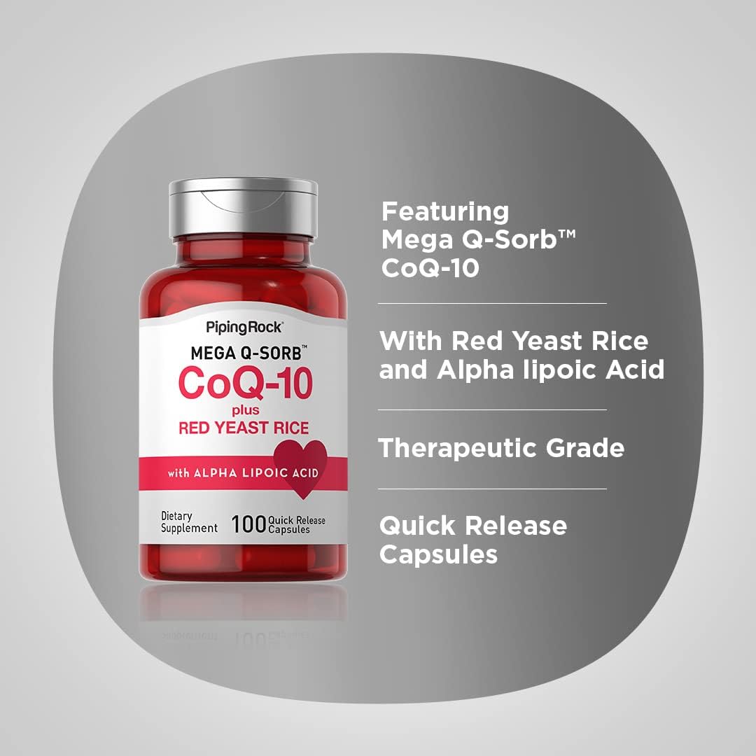 CoQ10 with Red Yeast Rice & Alpha Lipoic Acid - 100 Capsules, Non-GMO, Gluten Free Supplement