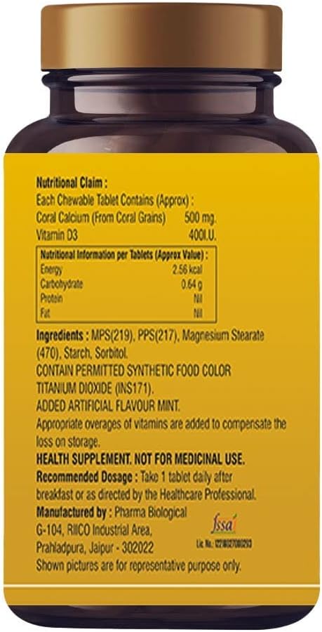 Coral Calcium Chewable Tablets for Joint, Teeth & Muscle Health - 60 Tablets for Men and Women