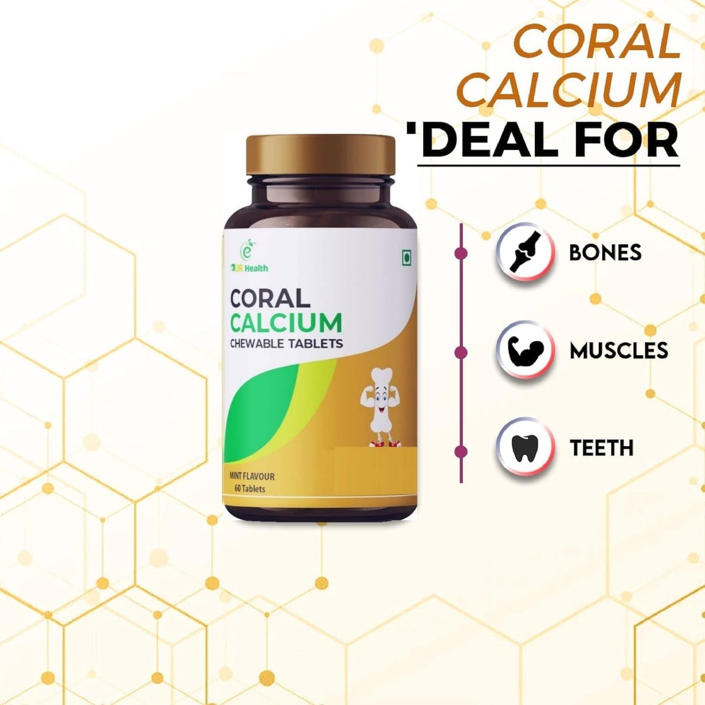 Coral Calcium Chewable Tablets for Joint, Teeth & Muscle Health - 60 Tablets for Men and Women