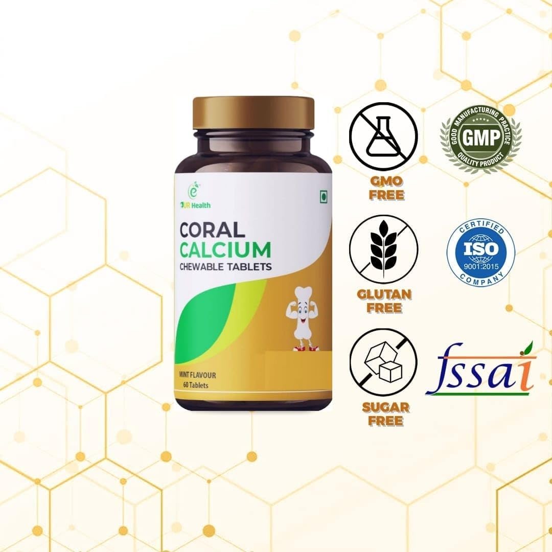 Coral Calcium Chewable Tablets for Joint, Teeth & Muscle Health - 60 Tablets for Men and Women