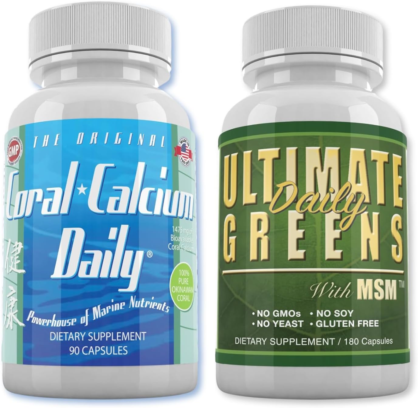 Coral Calcium & Ultimate Greens with MSM Capsules - Daily Health Supplement (30 Day Supply)
