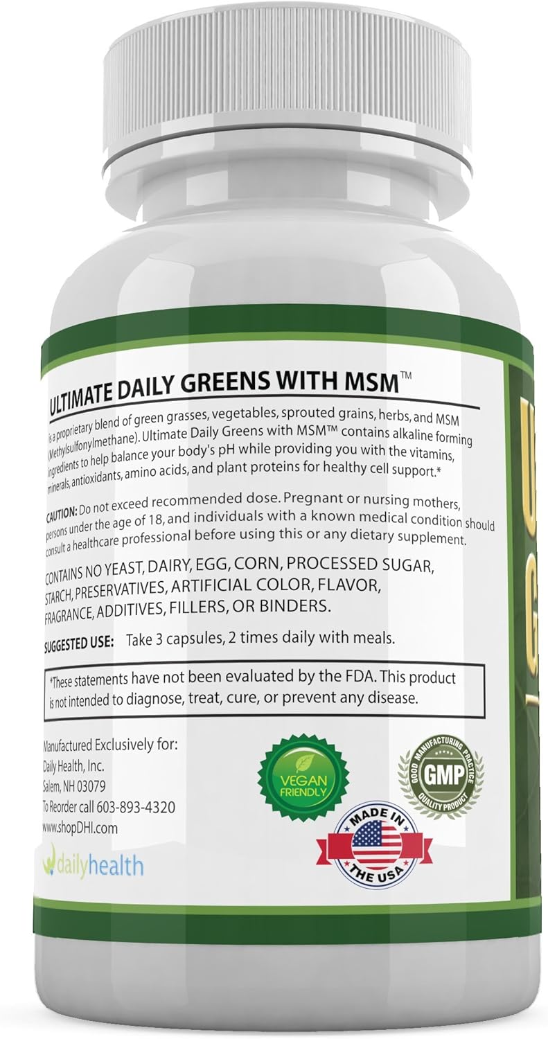 Coral Calcium & Ultimate Greens with MSM Capsules - Daily Health Supplement (30 Day Supply)