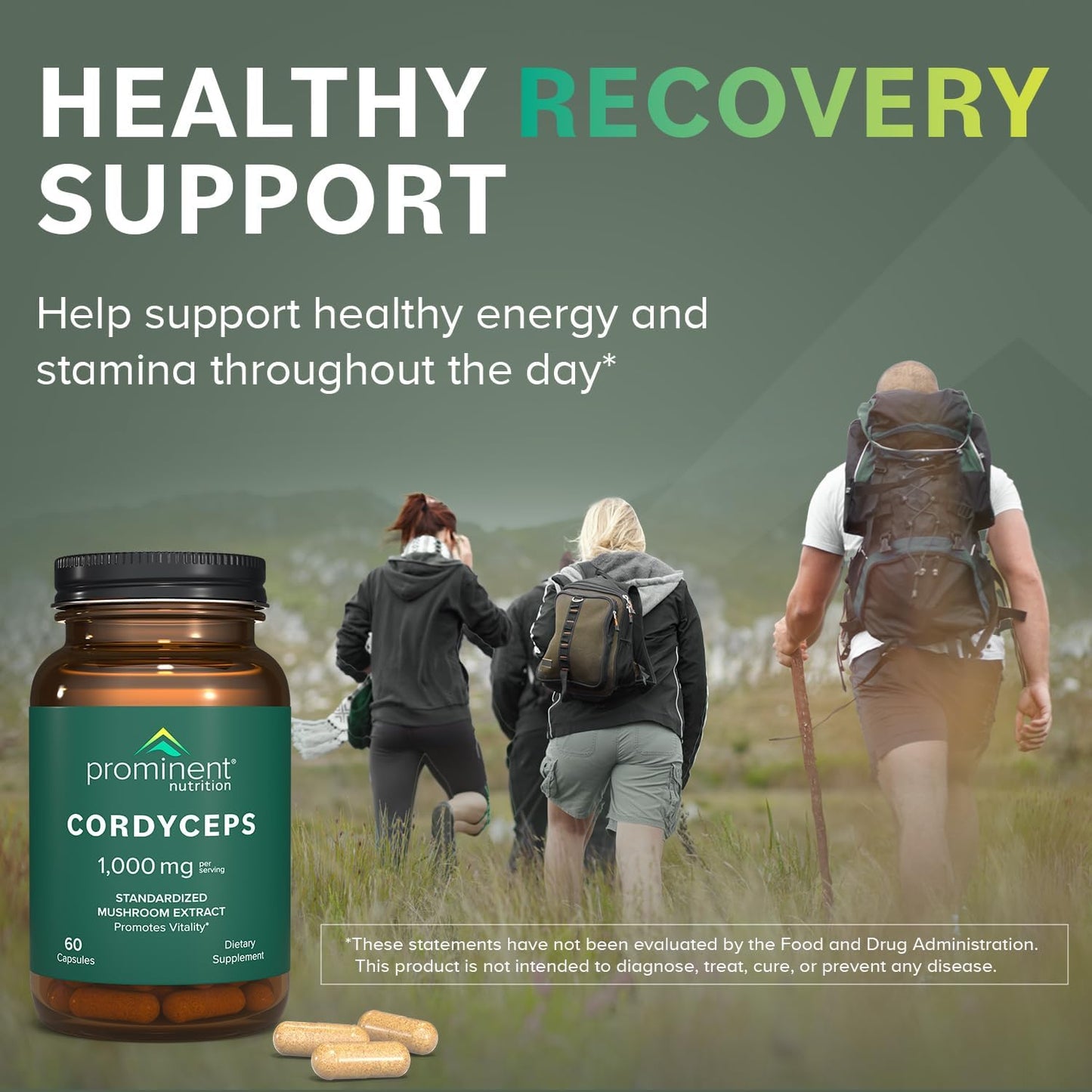 Cordyceps Mushroom Capsules 1000mg - 60 Count, Promotes Vitality, Nutrient-Rich Mushroom Supplements