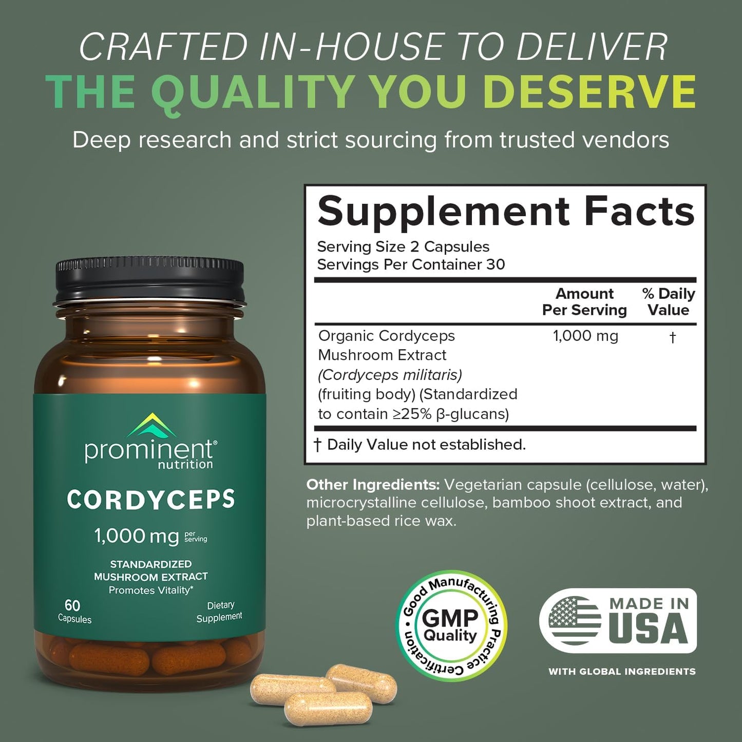 Cordyceps Mushroom Capsules 1000mg - 60 Count, Promotes Vitality, Nutrient-Rich Mushroom Supplements