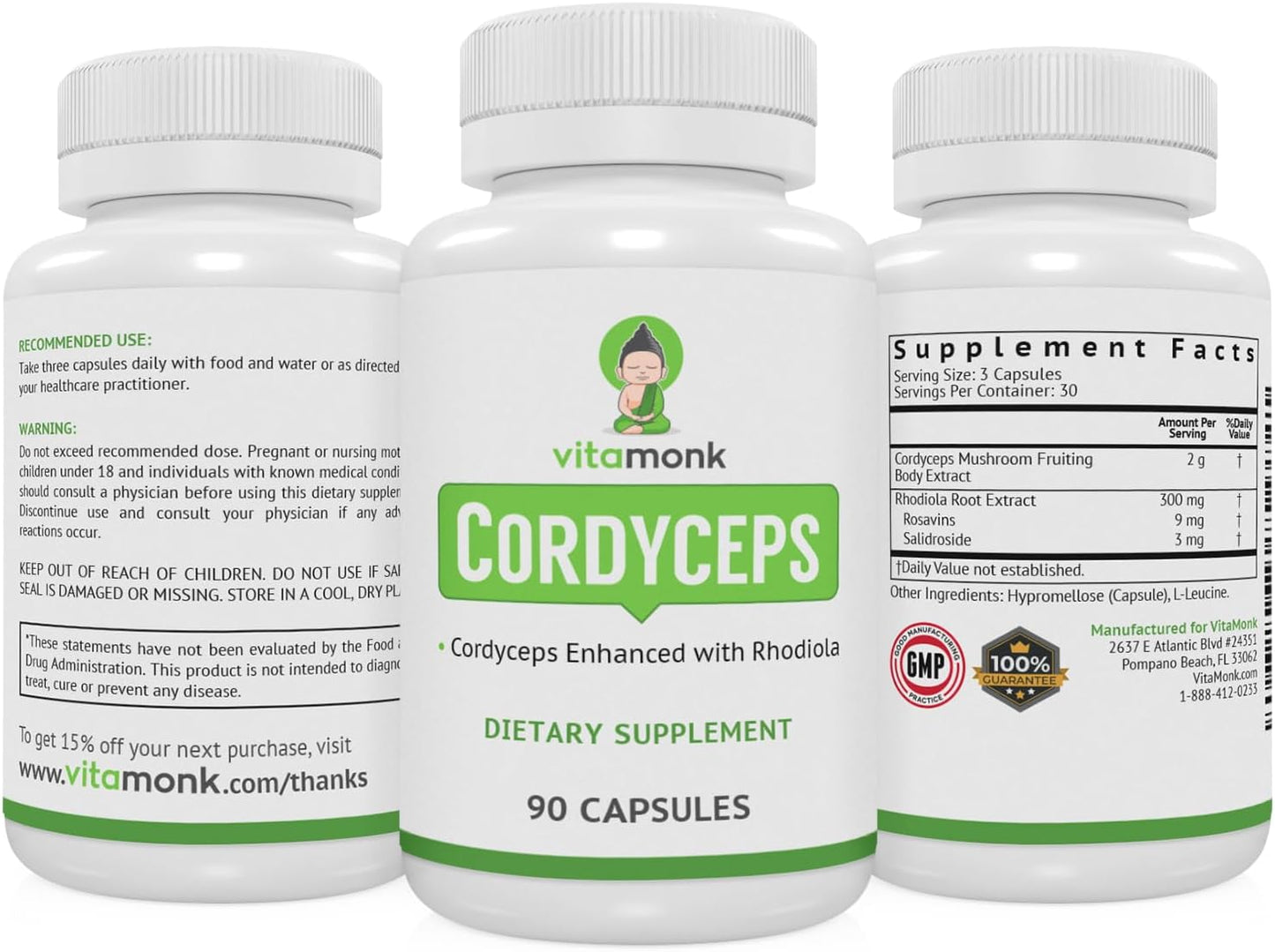 Cordyceps Mushroom Capsules with Rhodiola - 2000mg of Cordyceps Extract and Rhodiola for Energy, Stress Relief, Performance - Non-GMO Formula
