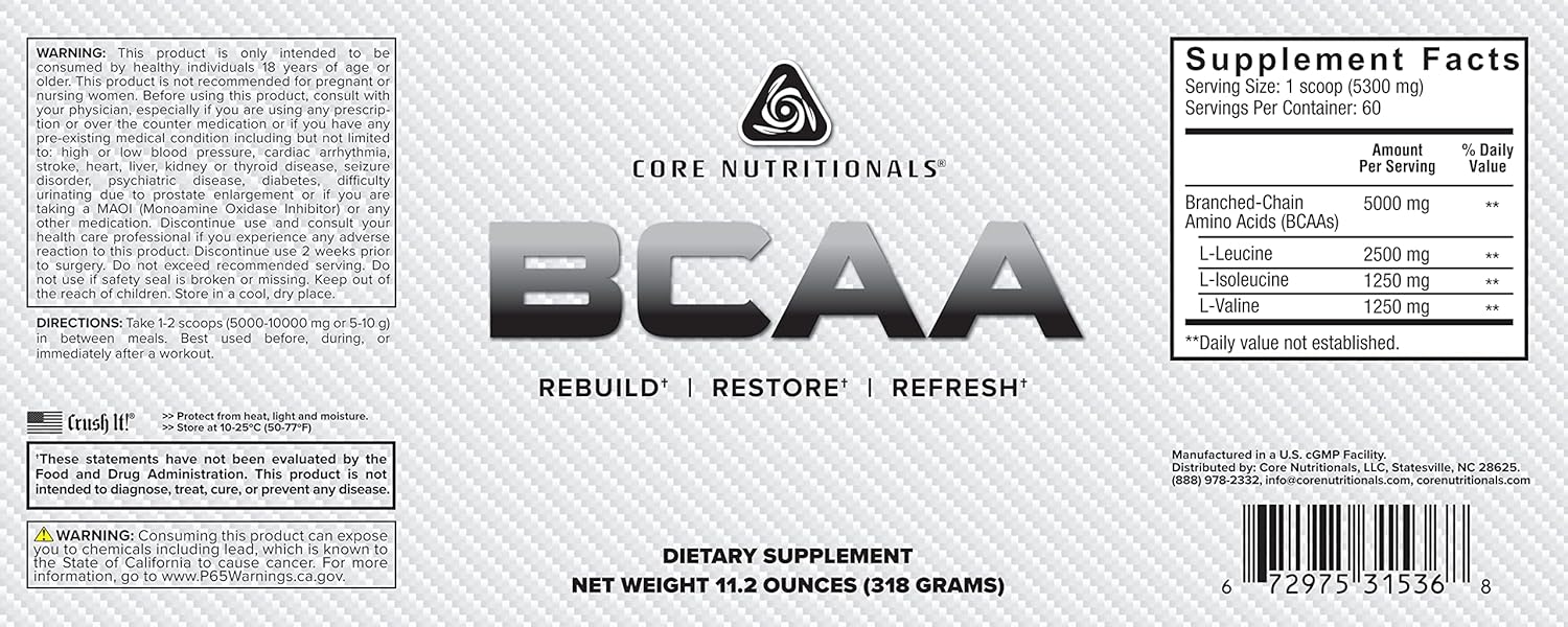 Core Nutritionals BCAA, 5g, 60 Servings, Promotes Muscle Protein Synthesis