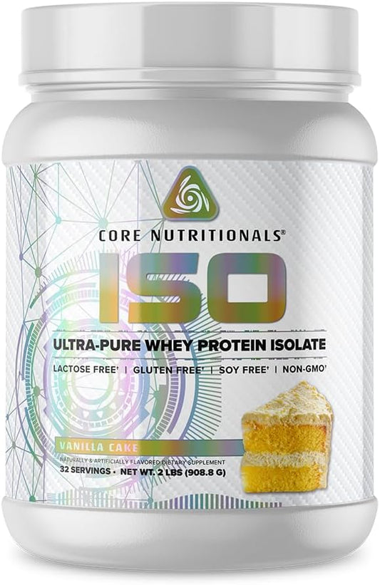 Core Nutritionals ISO Vanilla Cake Whey Protein Isolate - 25g, 32 Servings - 100% Micro Filtered, No Artificial Fillers