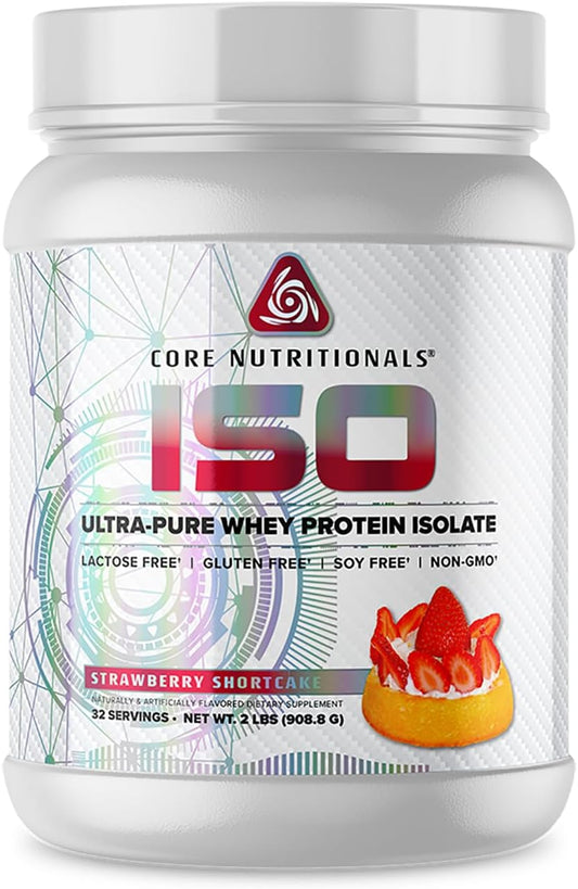 Core Nutritionals ISO Whey Protein Isolate - 100% Micro Filtered, No Artificial Fillers, 25g per Serving, 32 Servings - Strawberry Shortcake Flavor