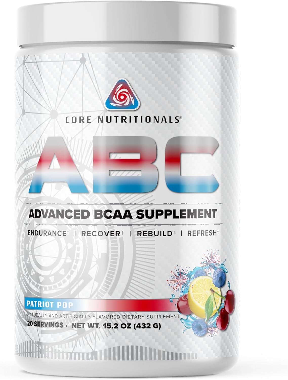 Core Nutritionals Platinum ABC Advanced Intra-Workout BCAA Supplement with Glutamine, Beta Alanine, Citrulline Malate - 20 Servings (Patriot Pop)