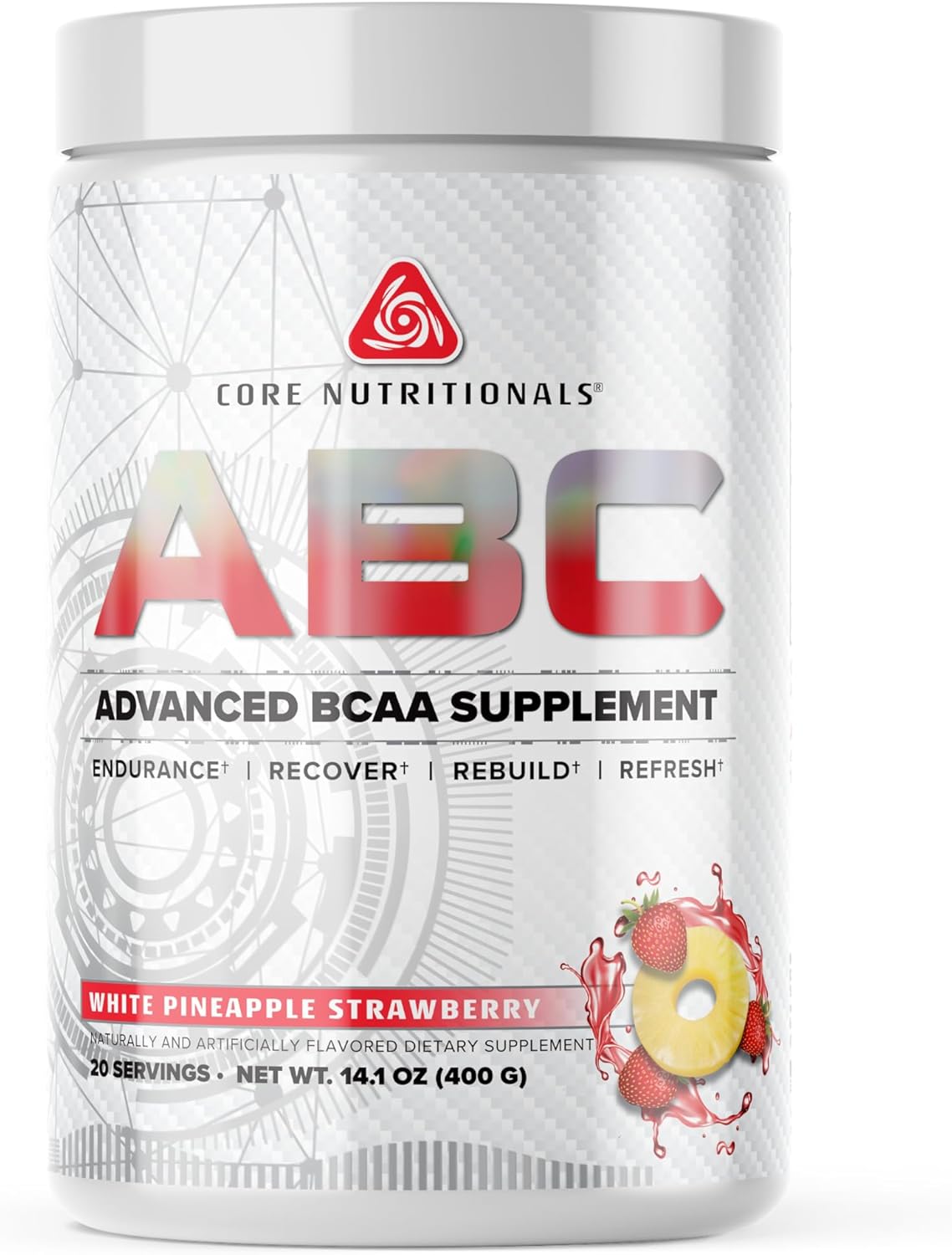 Core Nutritionals Platinum ABC Intra-Workout BCAA Supplement - 2.5 G Glutamine, Beta Alanine, Citrulline Malate - 20 Servings - White Pineapple Strawberry Flavor