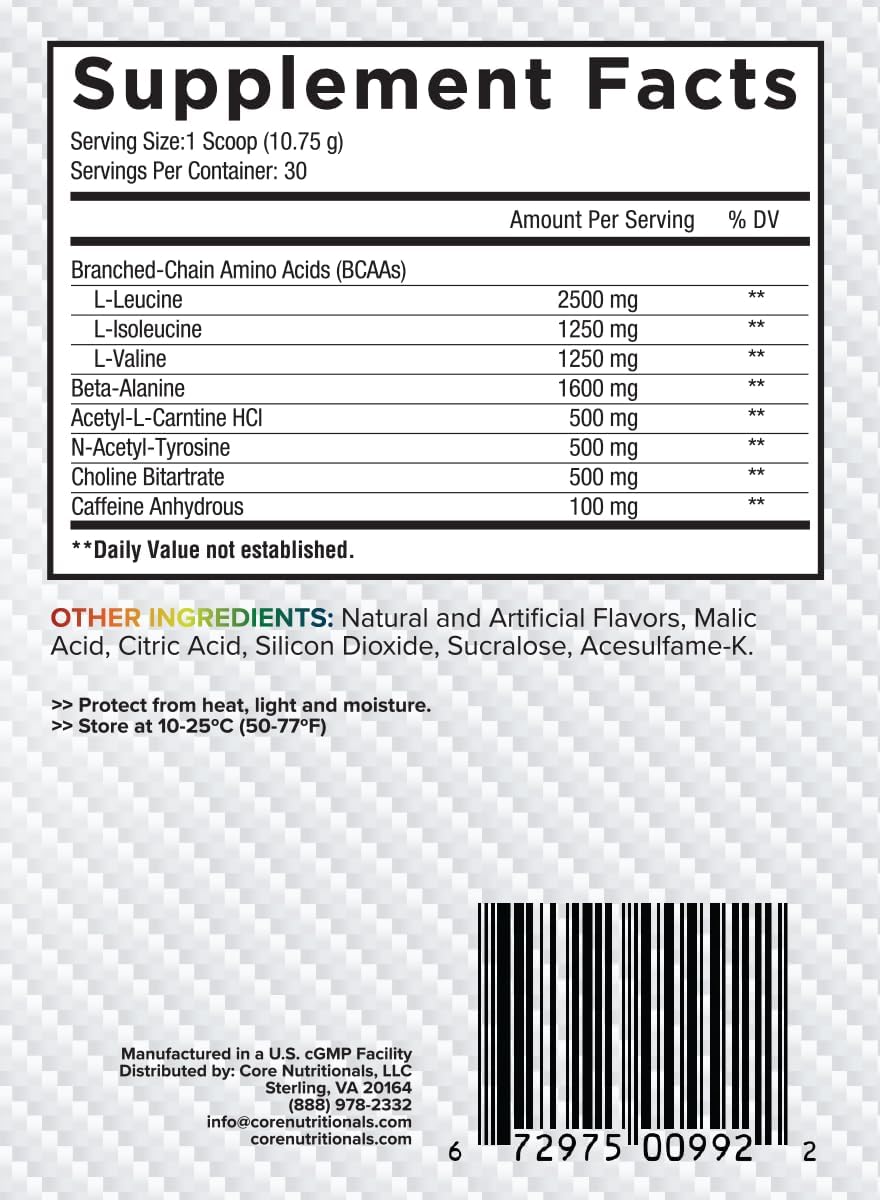 Core Nutritionals Platinum ABCD Advanced BCAA Energy Supplement - Enhances Endurance, Recovery, Focus - 30 Servings - Australian Gummy Snakes Flavor