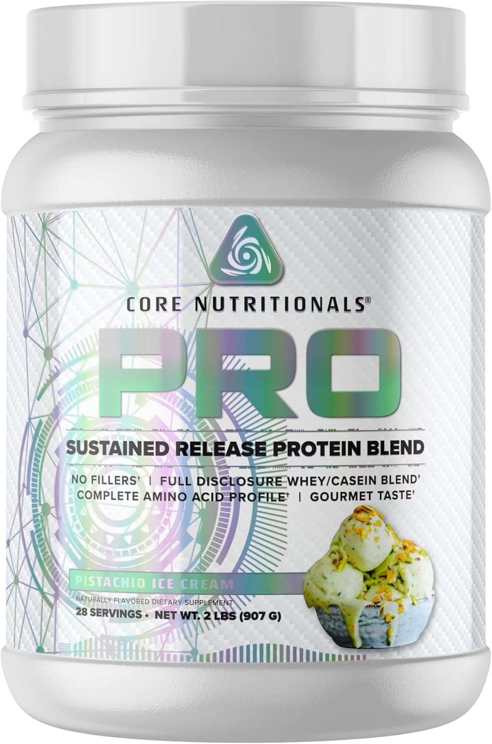 Core Nutritionals Pro Sustained Release Protein Blend with Digestive Enzymes - 25g Protein, 2g Carbs, 28 Servings - Pistachio Ice Cream Flavor