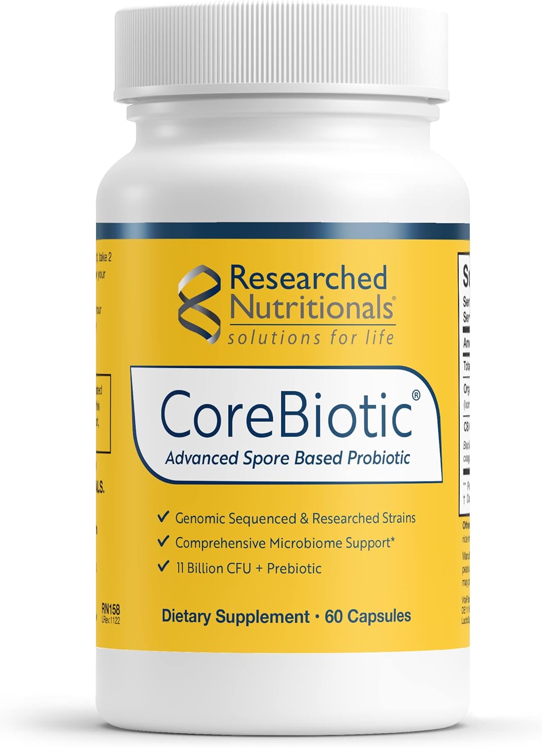 CoreBiotic Gut Health Supplements for Men & Women - 3 Spore-Based Probiotic Strains + Organic Prebiotic Fiber - 60 Capsules