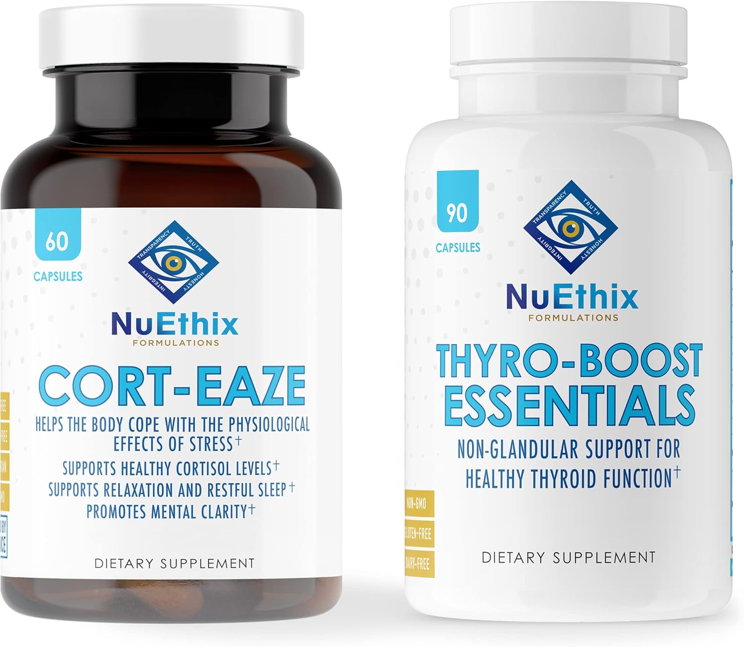 Cort-Eaze Cortisol-Control & Thyro-Boost Thyroid Support Supplement Bundle, 60 Capsules & 90 Capsules