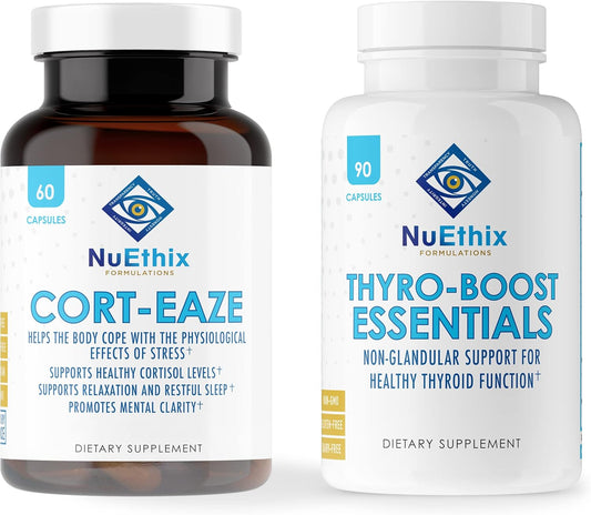 Cort-Eaze Cortisol-Control & Thyro-Boost Thyroid Support Supplement Bundle, 60 Capsules & 90 Capsules