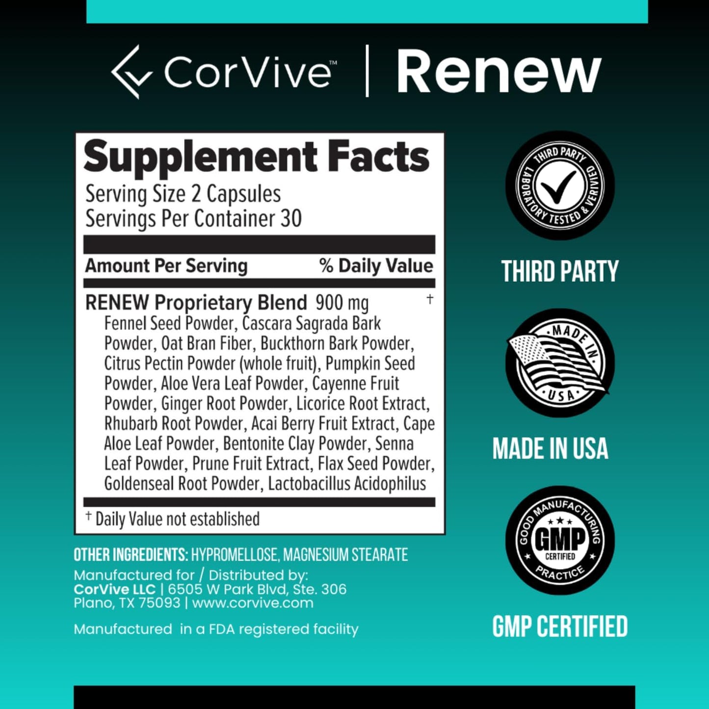 CorVive Renew Cleanse Supplement - 30 Servings, 60 Capsules, Unflavored Formula for Detox and Cleanse