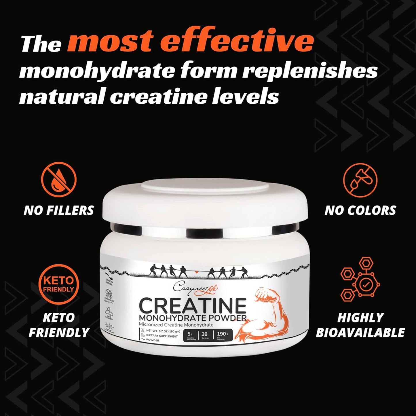 cosynee Micronized Creatine Monohydrate Powder - 6.7oz (190g) Jar