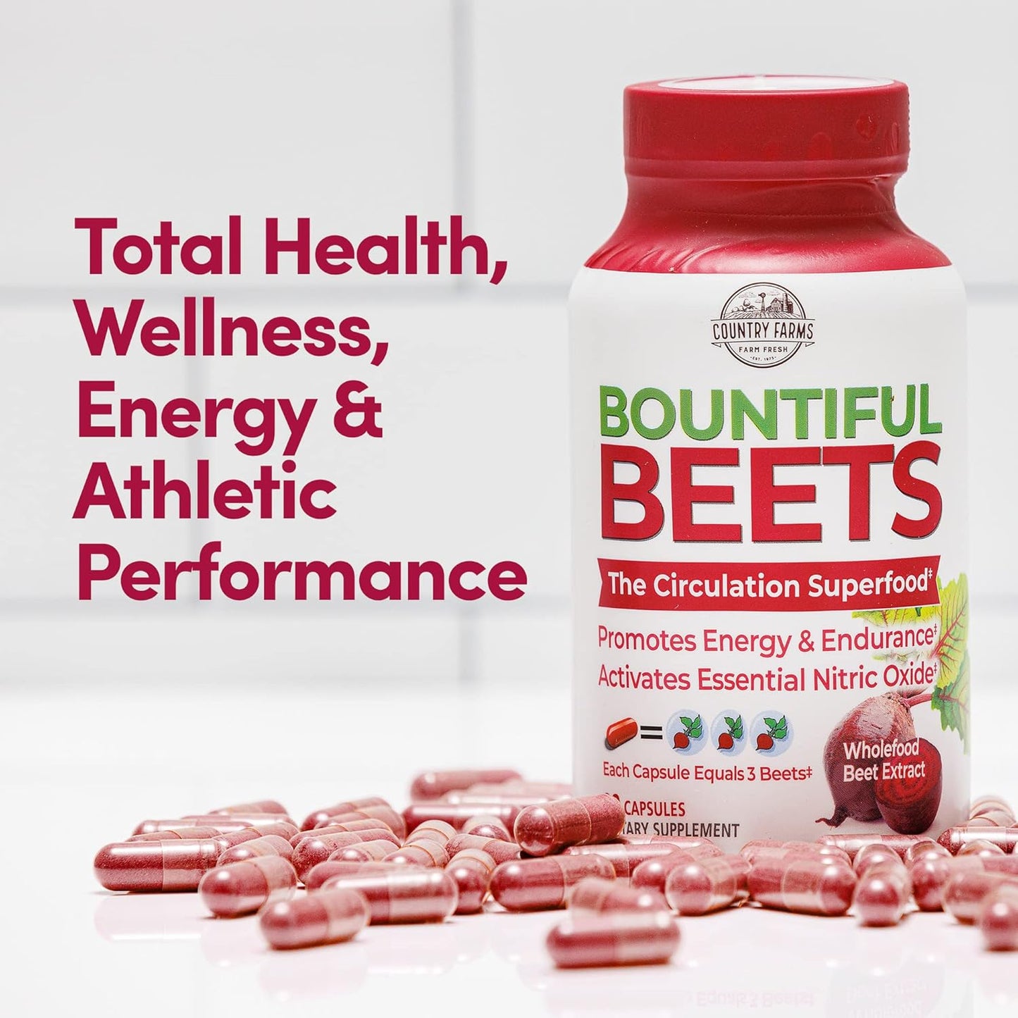 Country Farms Bountiful Beets Root Capsules - Wholefood Beet Extract Superfood for Natural Energy and Immune Support - 360 Count