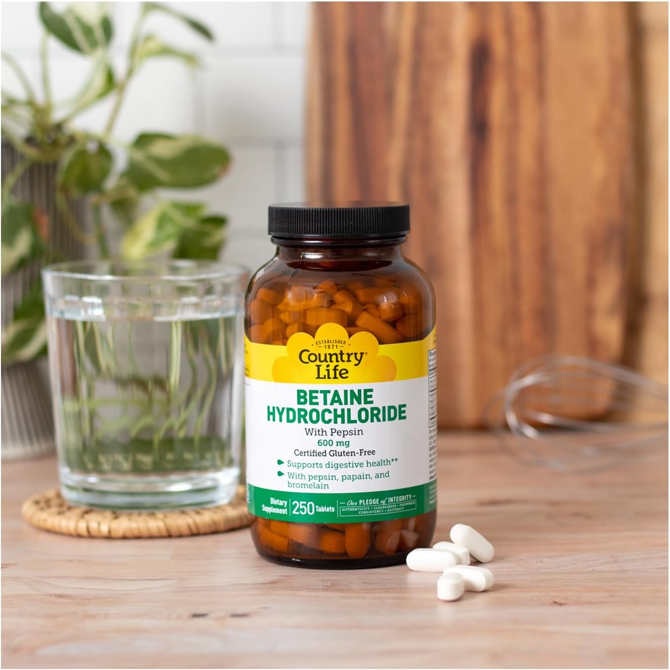 Country Life Betaine Hydrochloride with Pepsin 600mg - 250 Tablet Bottle