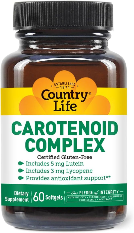 Country Life Carotenoid Complex Softgels - Antioxidant Support with Lutein, Lycopene, and Astaxanthin, 60 Count