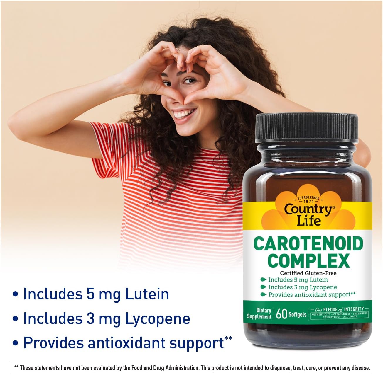Country Life Carotenoid Complex Softgels - Antioxidant Support with Lutein, Lycopene, and Astaxanthin, 60 Count