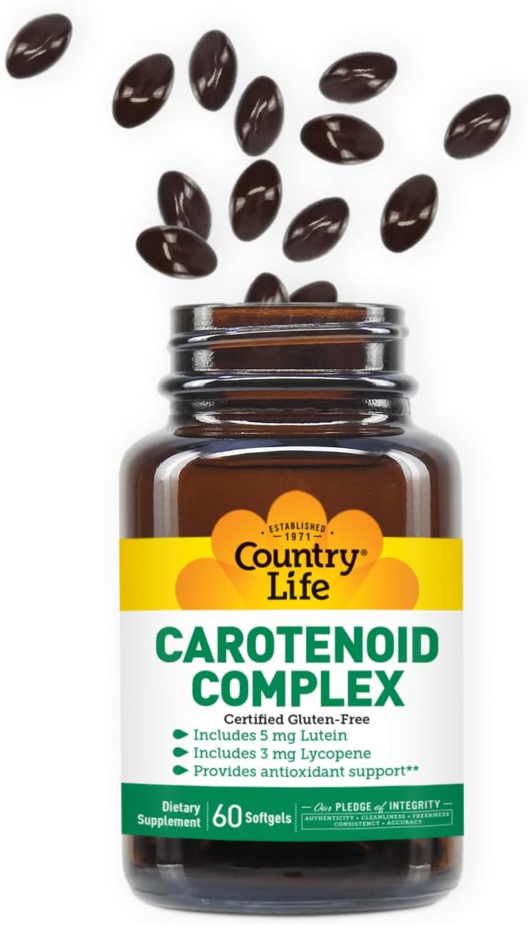 Country Life Carotenoid Complex Softgels - Antioxidant Support with Lutein, Lycopene, and Astaxanthin, 60 Count