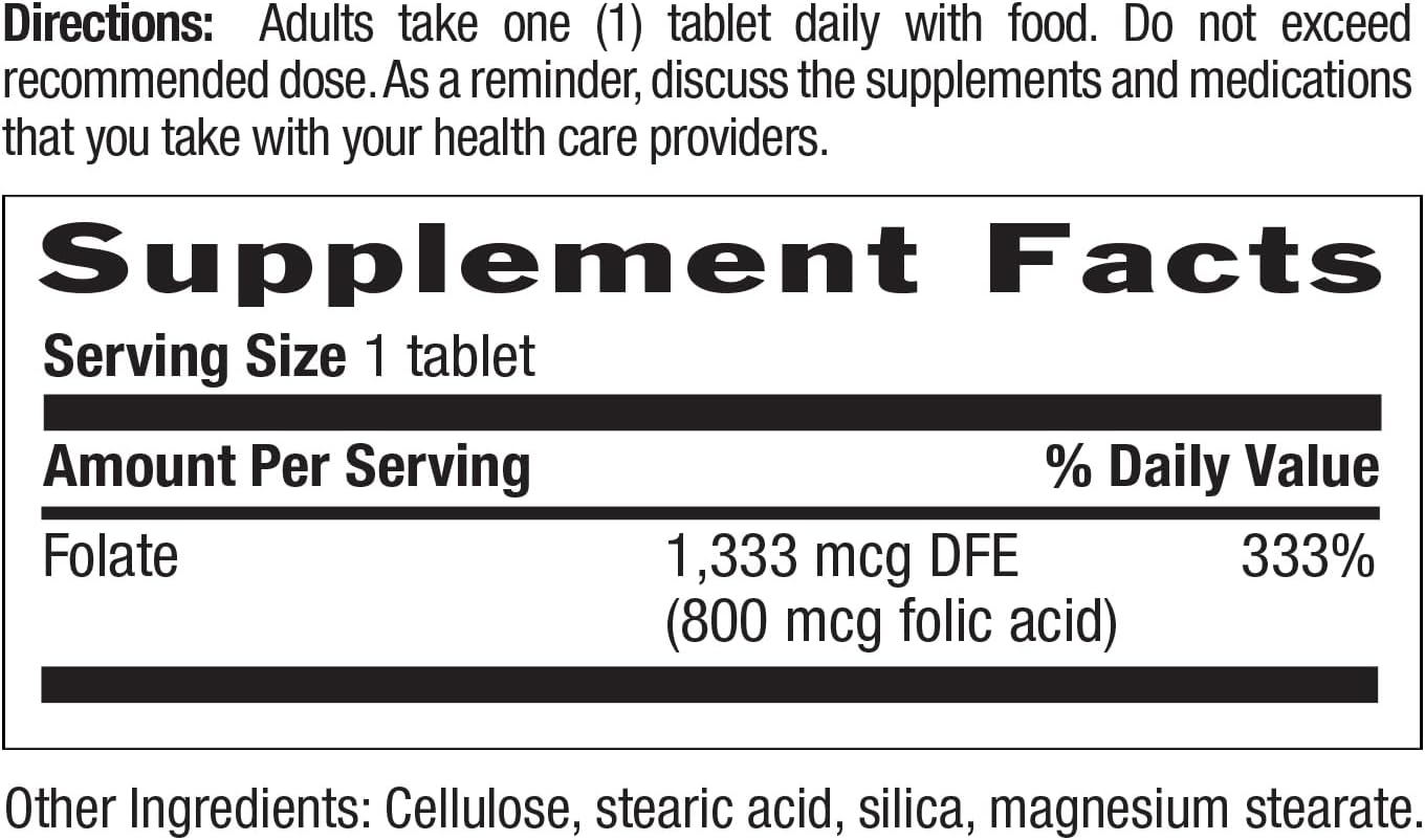 Country Life Folic Acid Supplement - 800 mcg, 100 Tablets for Healthy Living