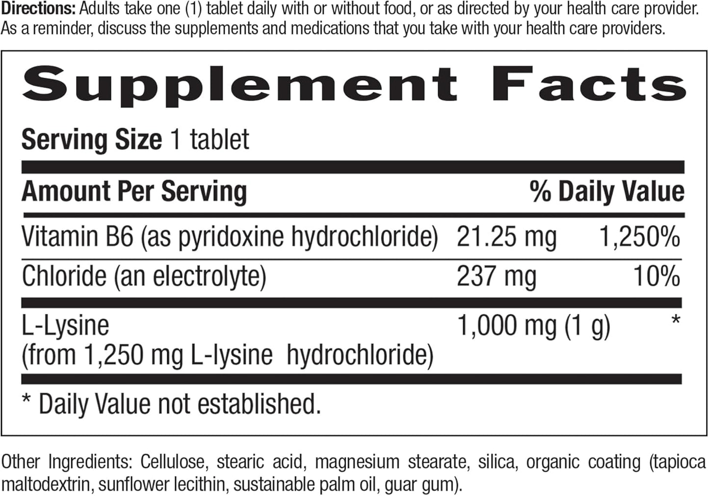 Country Life L-Lysine 1000mg with B-6 - Immune Health & Collagen Support - 250 Count - Gluten Free & Vegan - Lips & Mouth Renewal