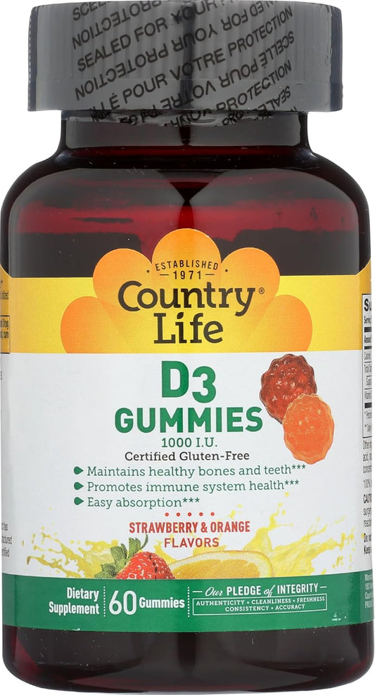 COUNTRY LIFE Strawberry & Orange Vitamin D3 Gummies - 60 Count