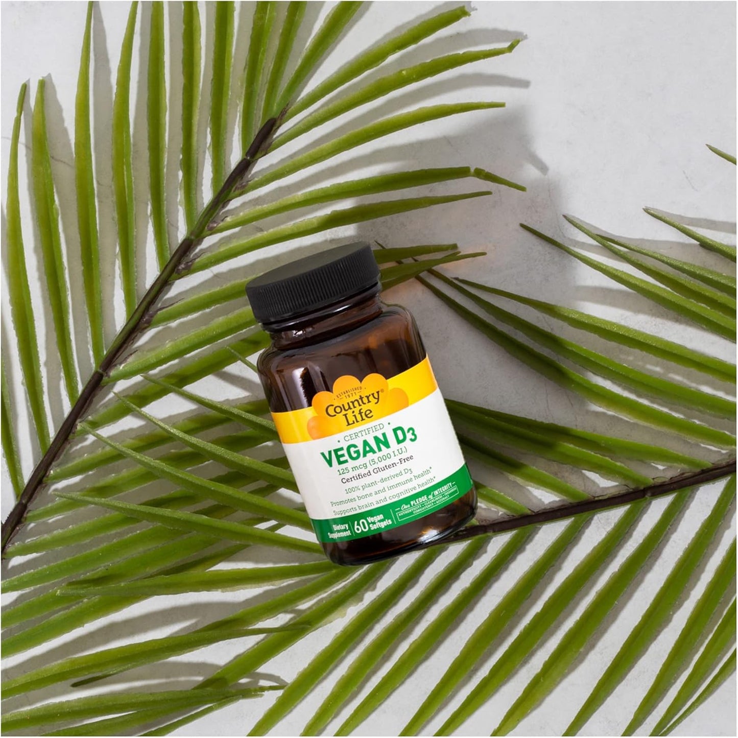 Country Life Vegan Vitamin D3 5000 IU Supplement, 60 Softgels, Gluten Free & Vegan Certified